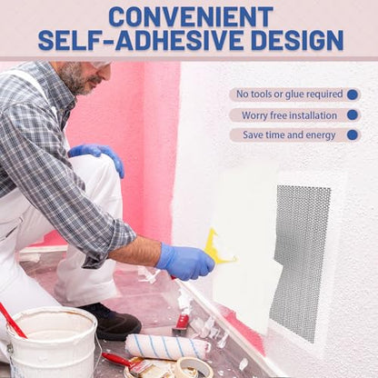 4 Pack 11.8 x 11.8in Drywall Repair Kit Self Adhesive, Fiberglass Mesh over Aluminum Sheet Drywall Patch for Wall Ceiling Large Hole Repair with 2 Sandpaper & 2 Scraper