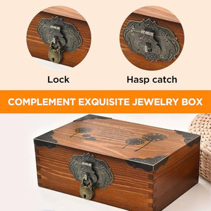 2 Set Jewelry Box Hasp Catch and Lock, Retro Engraved Decorative Hardware Kit with Screws for DIY Wooden Case Furniture Cabinet Suitcase Decoration and Repairs (Antique Bronze)