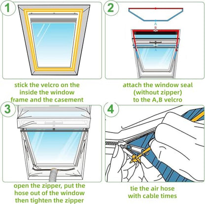 Portable Air Conditioner Window Seal Kit, Waterproof Window Seal with Zip Fits All Mobile Air Conditioners No Drilling Required, Easy to Install