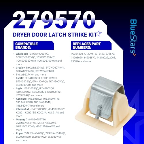 [6 PAIRS] BlueStars 279570 Dryer Door Latch Strike Kit PS334230 AP3094183 14205029 236877 420198 423232 EED4300TQ0 LTE5243DQ6 - Complete Repair Pack Fits GE Whirlpool Kenmore Roper KitchenAid Dryers - style: Pack of 2