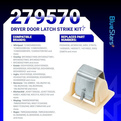[6 PAIRS] BlueStars 279570 Dryer Door Latch Strike Kit PS334230 AP3094183 14205029 236877 420198 423232 EED4300TQ0 LTE5243DQ6 - Complete Repair Pack Fits GE Whirlpool Kenmore Roper KitchenAid Dryers - style: Pack of 2