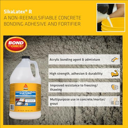 SIKA SikaLatex R Concrete Adhesive, 1-Gallon, 4-Pack – Acrylic Admix for Portland Cement, Strong Bonding, Freeze-Thaw Resistant, Ideal for Mortar, Concrete, and Grout Projects - size: 128 Fl Oz (Pack of 4)