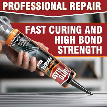 Polyurethane Windshield Sealant, Black Windshield Adhesive - High Viscosity, Fast Curing for Car Windshield/Back Glass Installation & Repair with Gloves, Applicator Tip (310ml*2)