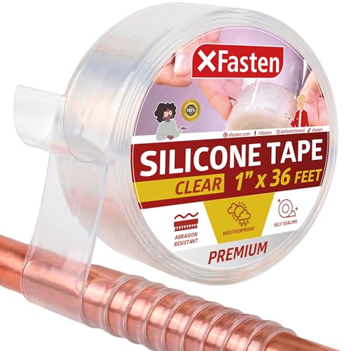 XFasten Self Fusing Silicone Tape Waterproof Clear – 1" x 36 Feet, Self Amalgamating Tape, Silicone Rubber for Plumbing, Sealing Pipes, Hose Repair, Outdoor Coax and Electrical Cables – Weatherproof - color: Clear, size: 1-Inch x 36-Feet
