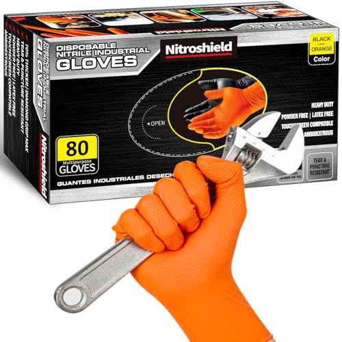 wcy 9 Mil Heavy Duty Orange Nitrile Gloves,Raised Diamond Texture Grip,Industrial Mechanic Rubber Gloves Disposable Latex Free Chemical Resistant Guantes for Work,Cooking,Food Safe - XLarge,80Count - color: Orange-80, size: X-Large