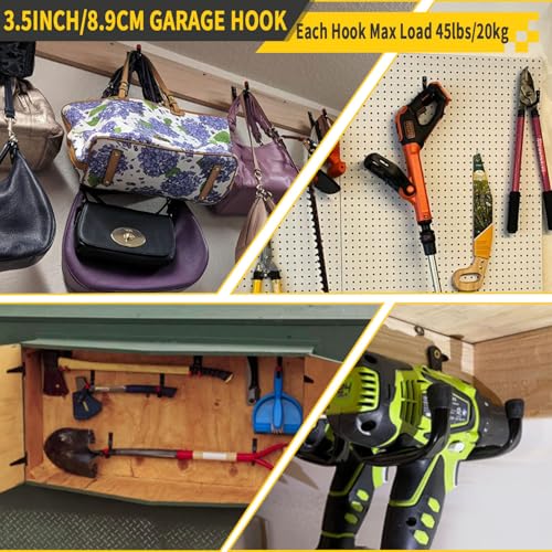 Overhead Garage Storage Rack 4 Pack with 4 Hooks, 66Lbs & 45Lbs Capacity, Heavy-Duty 444Lbs Total Garage Ceiling Storage System