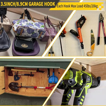 Overhead Garage Storage Rack 4 Pack with 4 Hooks, 66Lbs & 45Lbs Capacity, Heavy-Duty 444Lbs Total Garage Ceiling Storage System