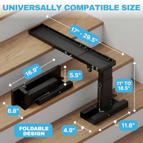 Foldable Ladder Leveler for Stairs, 11"–18.5" Adjustable Height, Carbon Steel Foldable Stabilizer, Fits Extension, Straight & Telescoping Ladders, Tool-Free Pin Lock, Non-Slip Rubber Base, 500lb Cap