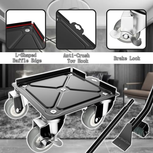 Furniture Dolly Set 5 Wheels Heavy Duty, Furniture Movers with Silent Rubber Wheels, 360° Rotation with Brake, 1000Lbs Load Capacity, Furniture Lifter for Easy Moving Large Furniture. - color: Black, size: 5.3x5.3 IN