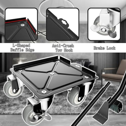 Furniture Dolly Set 5 Wheels Heavy Duty, Furniture Movers with Silent Rubber Wheels, 360° Rotation with Brake, 1000Lbs Load Capacity, Furniture Lifter for Easy Moving Large Furniture. - color: Black, size: 5.3x5.3 IN