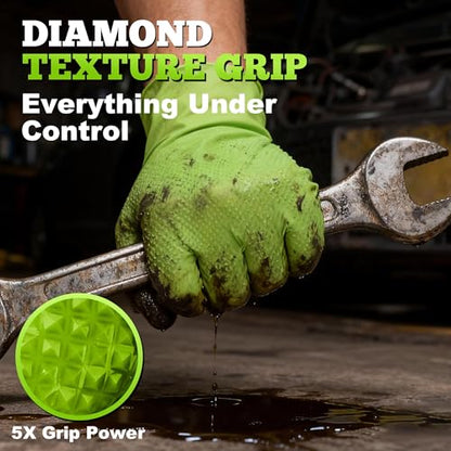 TitanFlex Heavy Duty Industrial Nitrile Gloves with Raised Diamond Texture, 8-mil, Latex Free (Green/Dark Green/Yellow) - color: 02 Green (100ct), size: Medium