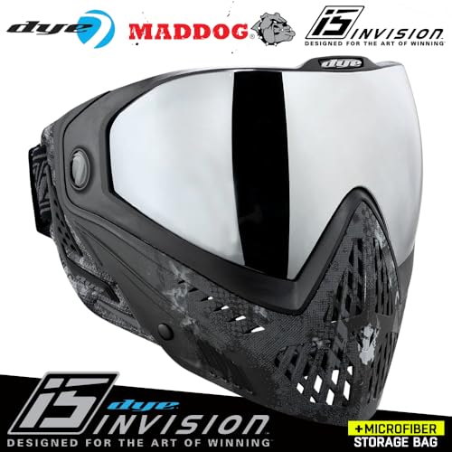 Maddog Dye i5 Thermal Anti-Fog Paintball Airsoft Mask Goggle System Combo with Microfiber Bag | Safety Certified Protection - color: Dyecam Black Fade