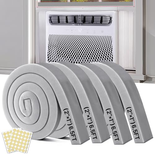 Air Conditioner Window Seal, 4 Roll of 2 in × 1 in × 6.5 ft Foam Stripe with Adhesive for Window AC Insulation, High Density Foam Tape Weather Stripping for Doors and Windows Insulation, AC Foam Tape - color: Grey 4P, size: (2"×1") 6.5FT