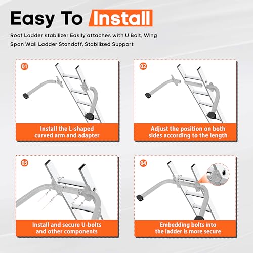 Aluminum Ladder Stabilizer Accessory for Roof Gutters with Wrench, Heavy Duty Extension Ladder Accessory, Wing Spread Wall Ladder Support/Wall Ladder Hook with Non-Slip Rubber Backing Pad - size: Aluminum Ladder Stabilizer