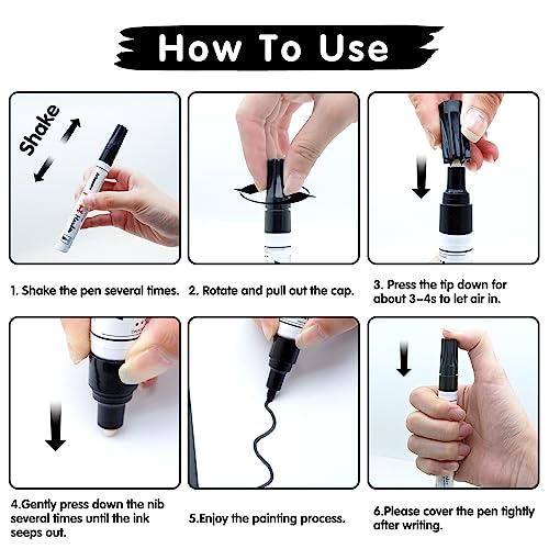 Artsunlvy Black Paint Pens Permanent Markers - 2 Pack Oil Based Quick Dry Waterproof Markers for Plastic, Tire, Rubber,Wood, Rocks, Metal, Canvas, Dark Surface,Craft Art Supplies,Medium Point - color: Black