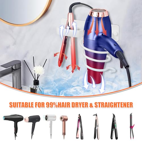 YUET Hair Dryer Holder Hairdryer Station Wall Mounted Shelf Bracket Straightener Stand Hanger Organizer Blow Storage with Cable Tidy Rack for Dressing Table Bathroom Aluminum Professional, White - color: White