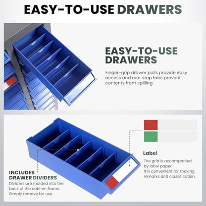 Large Parts Cabinet : 75-Drawer Nut and Bolt Organizer with ABS Drawers, Adjustable Dividers, Labels, 860-Pound Capacity for Hardware Storage (26x9x35In) - size: 75-Drawer
