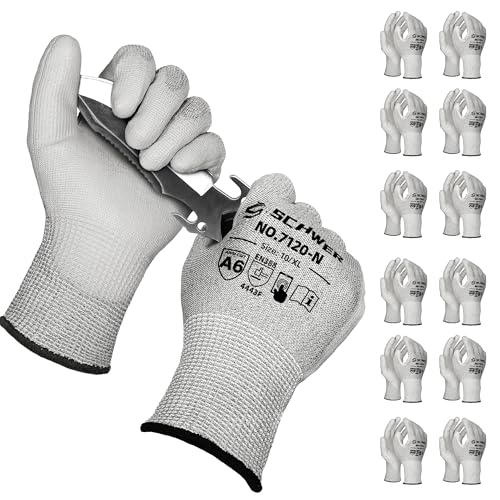 Schwer 12 Pairs Cut Resistant Gloves ANSI A6/A7 (Send Randomly) CR7120 Cut Proof Work Gloves, Touchscreen, for Men and Women Used for Woodworking, Glass Cutting, Construction, Car Repair, XL - size: X-Large, style: 12 Pairs-super Saver Set