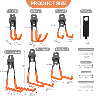 22Pack Garage Hooks Heavy Duty Utility Steel Garage Storage Hook Organization Wall Mount Hooks for Hanging Bike, Ladder and Garden Tools