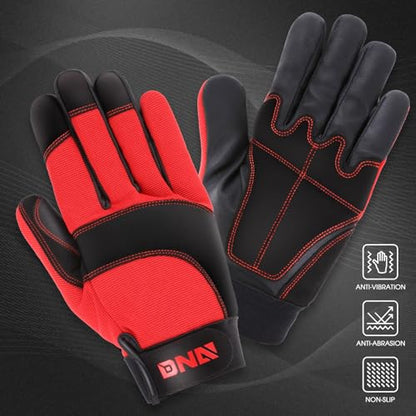 DNA MOTORING 2pair Multi-Purpose Utility Machanic Gloves, Flexible Breathable Performance Padded Knuckles Palm Work Gloves, Red/Black, TOOLS-00585 - color: Red-2pair