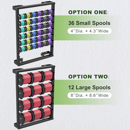 SELEWARE Heavy Duty Wall-Mounted Wire Spool Rack – Cable Reel Holder and Dispenser with 6 Adjustable Stainless Steel Rods for Industrial, Electrical, and Retail Storage and Display (Black) - color: C: Black Wall Mounted Wire Spool Rack (6 Rods)