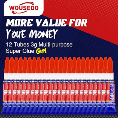 12 x 3g Super Glue Gel, Fast Strong Adhesive, Strong Cyanoacrylate (CA) Glue for Plastic, Metal, Ceramic, Leather, Wood, DIY Crafts and More – Quick Dry, Thick Formula, All-Purpose Instant Bond - size: Pack of 12, style: Gel
