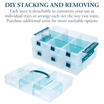MyGift 11 Inch Clear Arts and Crafts Stackable Container, Sewing Supplies Storage Organizer Case with Blue Accents, 24 Customizable Compartments, and 6 Drawers with Removable Dividers - color: Blue
