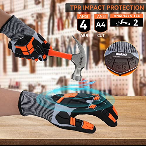 Safety Work Gloves with Impact Protection for Men Women, Touch Screen Anti-Slip TPR Heavy Duty Gloves with Nitrile Grip, Cut Resistant Gloves for Mining/Gardening/Farming/Construction (Medium) - size: Medium