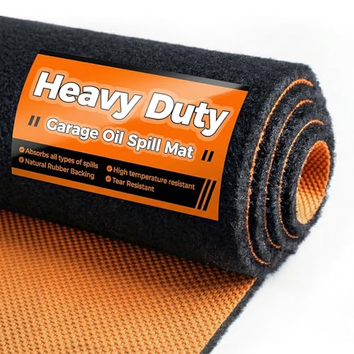 Heavy Duty Oil Spill Mat, 1/4" Thick, Garage Floor Mat for Under Car, 64" X 64", Waterproof, Rubber Backing Protects Floor, Reusable, Absorbs All Types of Spills, Oil Absorbent Pads (Black) - size: 64"L x 64"W x 0.3"Th (Rectangular)