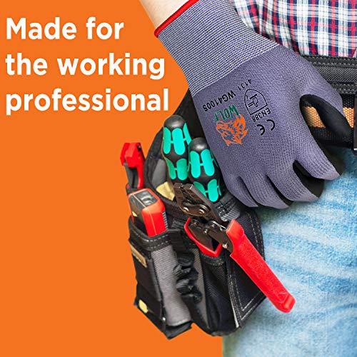 WOLF Ultra-Thin Nitrile Foam Palm Coated Glove with Tacky Dot Grip, Multi Purpose - size: Extra Large (Pack of 12), style: 15-gauge No Dots