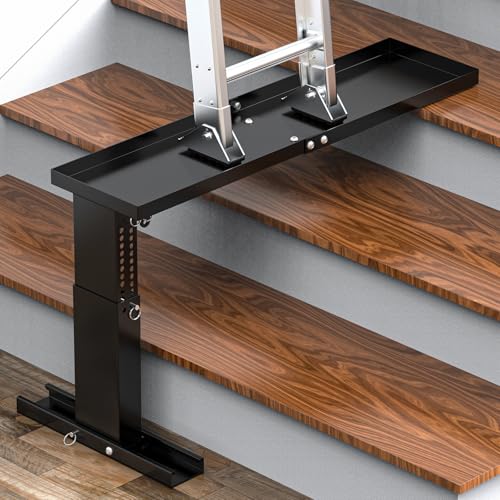 Heavy-Duty Ladder Leveler for Stairs, Adjustable 12"-20" H Stair Ladder Platform Pro for Extension, Straight & Telescopic Ladders, Foldable High-Strength Ladder Extender for Stairs with Non-Slip Pad - size: 29.92"