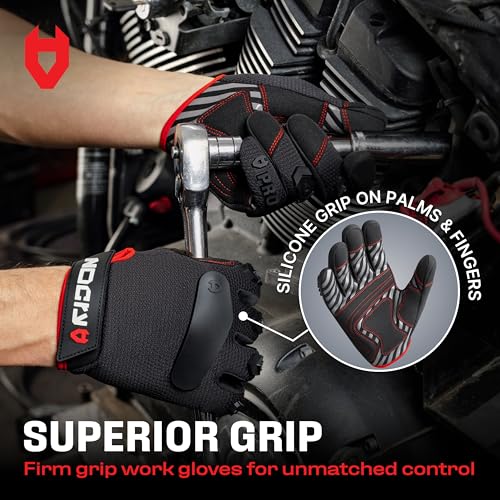 NoCry Heavy Duty Work Gloves for Men - Soft PVC Knuckle Protection - Reinforced Fingers & Thumb Crotches - Padded Palms - Double Stitched with Grip and Touchscreen Tips - size: Small, style: Pro