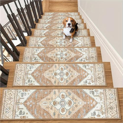 Lahome Stair Treads Non Slip 15 Pack 8" X 30" Stair Treads for Wooden Steps, Washable Self Adhesive Stair Runners Stain Resistant Stair Carpet, Edging Staircase for Kids Elders and Dogs Dorie, Taupe - color: Taupe