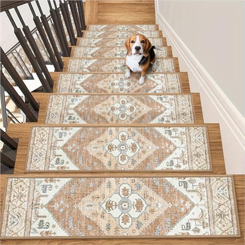 Lahome Stair Treads Non Slip 15 Pack 8" X 30" Stair Treads for Wooden Steps, Washable Self Adhesive Stair Runners Stain Resistant Stair Carpet, Edging Staircase for Kids Elders and Dogs Dorie, Taupe - color: Taupe