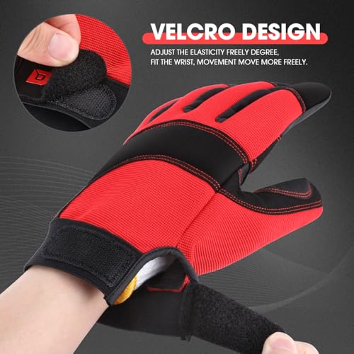 DNA MOTORING 2pair Multi-Purpose Utility Machanic Gloves, Flexible Breathable Performance Padded Knuckles Palm Work Gloves, Red/Black, TOOLS-00585 - color: Red-2pair