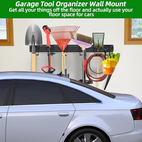 PIYILO Garage Tool Organizer Wall Mount with 48 inches Rails and 6 Double-layer Hooks, Garden Tool Rack Heavy Duty, Garage Hanging Storage Rack For Yard Tools, Shovel, Shed - size: 48 Inch Double-layer 6-hook