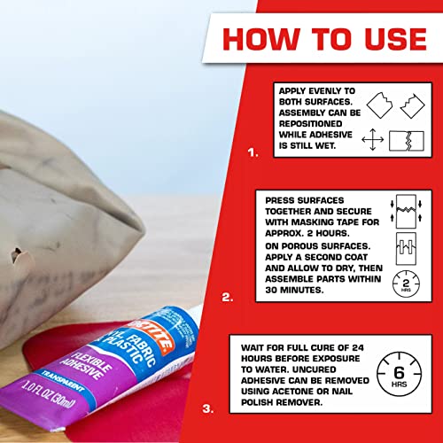 Loctite Vinyl Fabric & Plastic Repair Flexible Adhesive, 1 oz, Pack of 6, Squeeze Tube