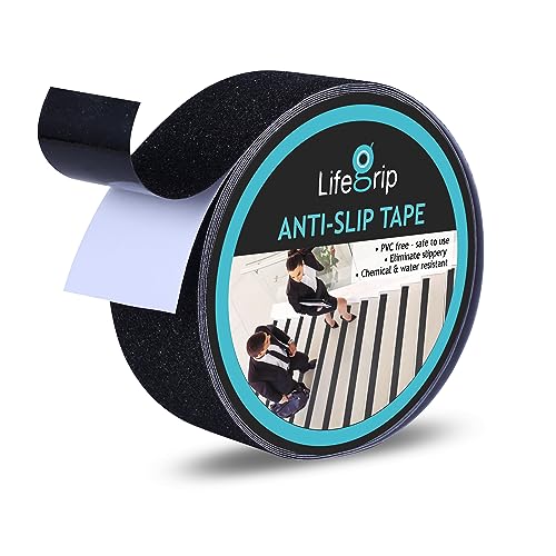 Lifegrip Anti Slip Traction Tape, 2 Inch x 38 Foot - Best Grip, Friction, Abrasive Adhesive for Stairs, Tread Step, Indoor, Outdoor (2" X 38') - color: Black, size: 2" X 38'