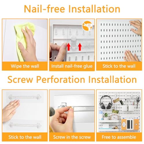 16pcs Pegboard sets, Plastic White Peg board Wall Organizer Kits,4pcs Peg Board and 12 Accessories Modular Hanging, Wall Mount Display Pegboard Panel Sets for Home Office Garage Kitchen Workshop - style: ABS pegboard kit