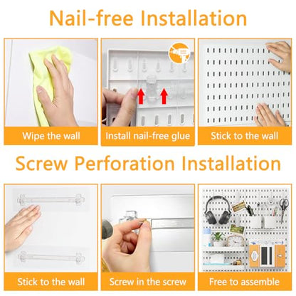 16pcs Pegboard sets, Plastic White Peg board Wall Organizer Kits,4pcs Peg Board and 12 Accessories Modular Hanging, Wall Mount Display Pegboard Panel Sets for Home Office Garage Kitchen Workshop - style: ABS pegboard kit