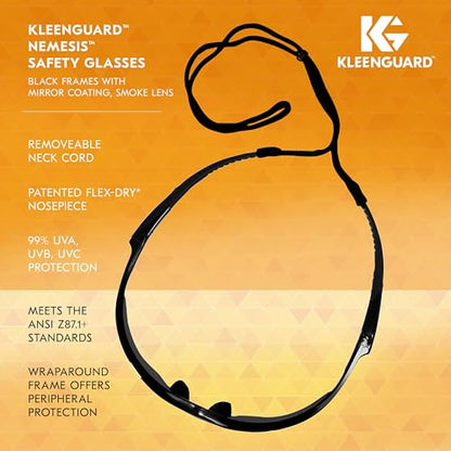 KleenGuard™ V30 Nemesis™ Safety Glasses (25688), with Mirror Coating, Smoke Lenses, Black Frame, Unisex Sunglasses for Men and Women (Qty 12)