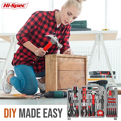 Hi-Spec 54pc Red Household Tool Kit – Essential DIY Hand Tool Set with Toolbox for Home, Garage, Office, Basic Repairs, First Apartment, New Home & Everyday Home Improvement - color: Red, size: 54 Piece