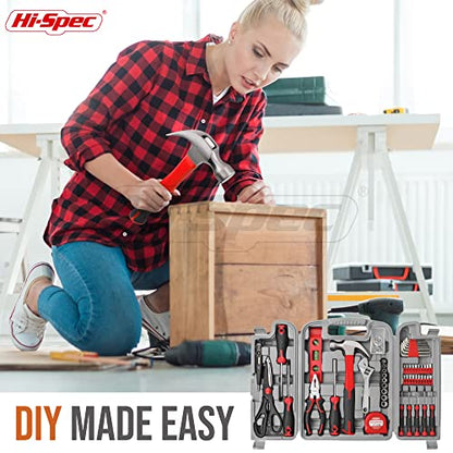 Hi-Spec 54pc Red Household Tool Kit – Essential DIY Hand Tool Set with Toolbox for Home, Garage, Office, Basic Repairs, First Apartment, New Home & Everyday Home Improvement - color: Red, size: 54 Piece