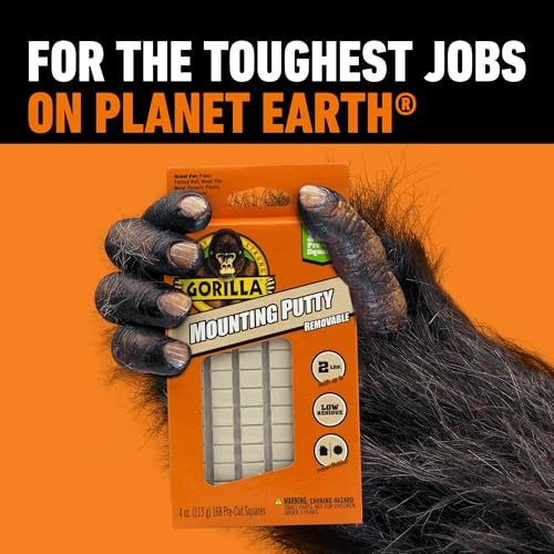 Gorilla Mounting Putty, Natural Tan Color, 84 Pre-Cut Squares (Pack of 3) - Non-Toxic Removable & Repositionable Wall Putty - size: 3- Pack, style: 2 Ounce