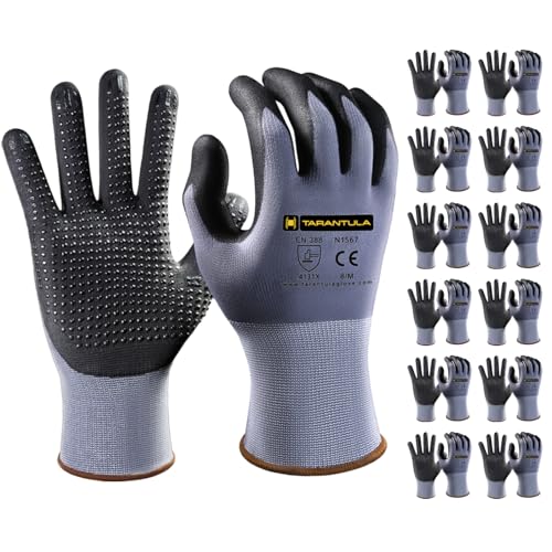 Tarantula Safety Work Gloves MicroFoam Nitrile Coated 12 Pairs,Endurance Seamless Knit Nylon,Dots on Palm,Dot Grip Gloves,X-Lagre - color: Grey, size: X-Large (Pack of 12)