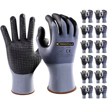 Tarantula Safety Work Gloves MicroFoam Nitrile Coated 12 Pairs,Endurance Seamless Knit Nylon,Dots on Palm,Dot Grip Gloves,X-Lagre - color: Grey, size: X-Large (Pack of 12)