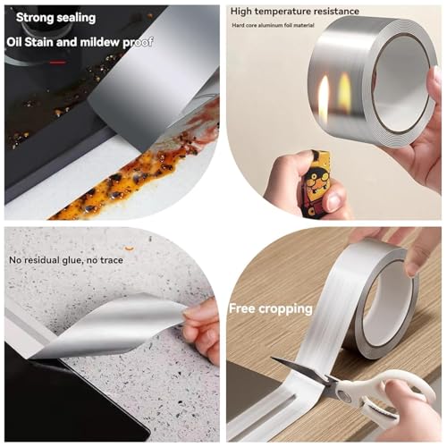 Aluminum Foil Sink Tape, Self-Adhesive Waterproof Pipe Repair Tape & Sealing Strip, Ideal for Sealing Bathtubs, Bathrooms, Kitchen Sink Edges and Walls (4.8cm*5m) - size: one size