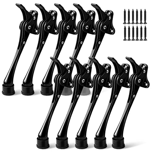 10 Pack Door Stoppers for Bottom of Door 6 Inch Kickdown Door Stop, Non-Slip Rubber, Heavy Duty Metal Door Holder Adjustable Door Mounted Door Stops Hold Door Open, Easy Install, Black - color: Black, size: 6 Inch x 10 Pack