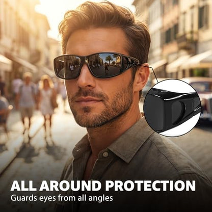 Myiaur Over Glasses Sunglasses for Men Women, Polarized Fit Over Sunglasses UV400 Protection, Anti Glare for Driving Outdoors - color: A01 Black/Grey Lens