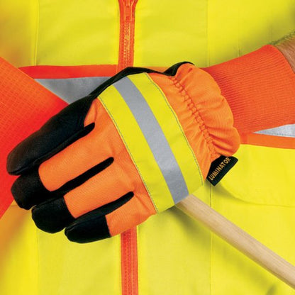 MCR Safety 34411M Luminator Grain Pigskin Waterproof Thermosock Lined Gloves with Wing Thumb, Black/Orange, Medium, 1-Pair - size: Medium